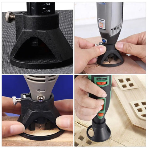 Premium 2 Piece Mini Electric Grinder Positioner Rotary Tool Grinding Locator Holder For Drills And Milling Cutters in use on wood.