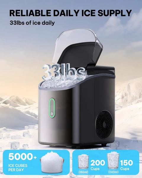 Reliable daily ice supply with Nugget Ice Maker For Countertop With Soft Chewable Ice One Click Operation Self Cleaning Portable Ice Machine Crushed Ice Pebble Ice Maker 33 Lbs Per Day For Home Kitchen Office