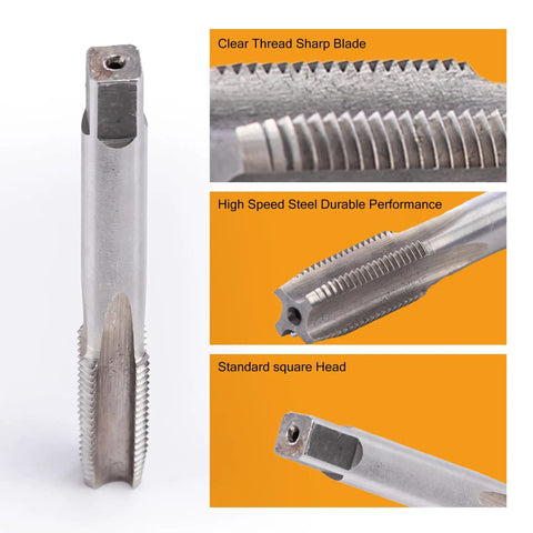 Close-up view of M8 X 1.25mm Tap And Die Set built tough in high-speed steel HSS6542, featuring sharp blade and square head.