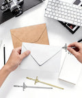 Opening envelope with Six Piece Sword Letter Opener Set With Metal Mail Openers And Ergonomic Handles, decorative slitters.