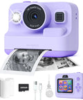 Instant Print Camera For Kids With 2.4 Inch Screen And Quick Photo Printing, Fun Portable Gift For Christmas Or Birthday, Ideal For Ages 3 To 12, Purple Color, Includes 32GB Memory Card, Lanyard, And Three Printing Paper Rolls Included, purple kids camera