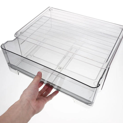 Sleek stackable storage bin made of clear heavy duty PET plastic, ideal for organizing underwear and socks. Revamp Your Drawer Routine With These Slick Stackable Underwear And Sock Storage Bins Crafted From Heavy Duty Pet Plastic To Keep Your Closet Super Clean And Fully Sorted.