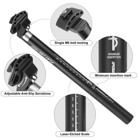 Detailed view of Beefy Aluminum Bike Seat Post 25.4mm, 27.2mm, 28.6mm, 30.9mm, 31.6mm Diameters, 350mm Length, Road And MTB Ready