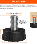Premium 8 Pack 5 16 By 18 Thread Stainless Steel Furniture Leveling Feet Adjustable Screw In Glides size details with measurements.