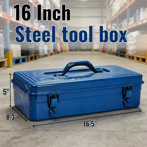 Portable Steel Toolbox 16 Inch With Double Latch Closure And Easy Carry Handle Blue Tough As Nails Heavy Duty Metal Toolbox