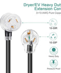Dryer And EV Power Extension Cord 30 Amp NEMA 10 30P To 10 30R With Lighted End connectors and specs diagram