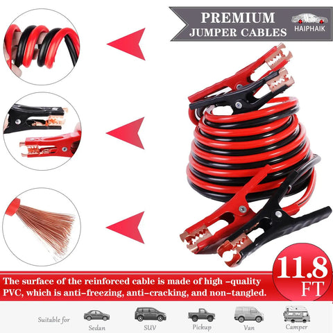 11.8 ft jumper cables from All In One Car Emergency Kit With 124 Pieces Roadside Safety Tools showing copper wire detail