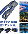 Close-up of All In One Crimping Tool Kit For Ethernet And Phone Cables With RJ45 Cutter Wire Stripper And Network Crimper Portable