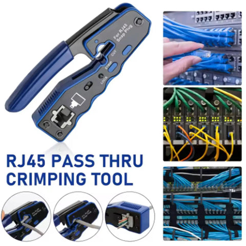 Close-up of All In One Crimping Tool Kit For Ethernet And Phone Cables With RJ45 Cutter Wire Stripper And Network Crimper Portable