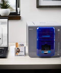 Single Sided Id Card Printer Boasting Quick Full Color Pvc Badge Printing With Smooth Lcd Touchscreen Navigation No Sweat Desktop Layout For Small Teams Crushing Daily Pass Creation Goals with LCD display and ID card.