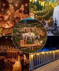 Outdoor scenes with G40 LED Replacement Bulbs For Outdoor String Lights 25 Pack Dimmable Shatterproof Globe Bulbs lighting patios and events