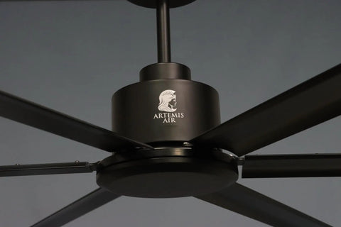 Close-up of 120 Inch HVLS Industrial Ceiling Fan With Remote For Warehouse Gym Barn Shop Garage Cranks Out 28,000 CFM With PMSM Motor
