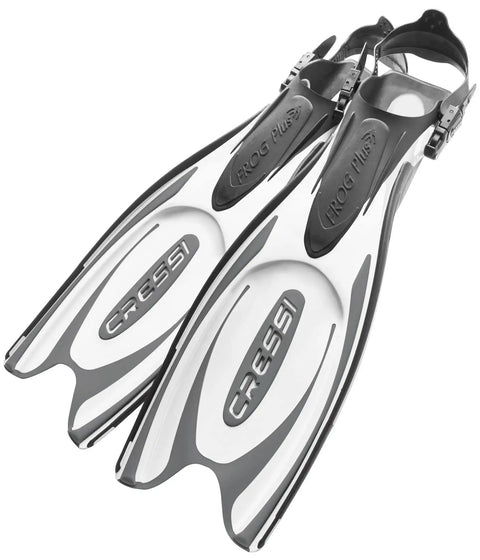 Frog Plus Open Heel Scuba Fin Beefy Dual Density Blade With Three Material Injection Mold Tech Comfortable Foot Pocket Black White Size S M