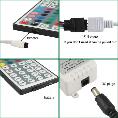24 Key IR Remote LED Strip Light Controller Kit With Wireless Rectifier Box, DC 12V 3A Power Supply, For 2835 3528 5050 RGB Flexible Tape Lighting, Easy Install, Lit Mood Lighting For Home Or Office Decor
