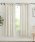 Semi Sheer Office Curtains For Windows Flax Linen Blend Cozy Breathable Drapes That Soften Sunlight For Bedroom Nursery Hallway 52 By 72 Inches Two Panels Included installed on window