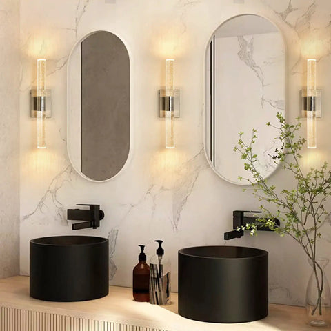 Modern LED Wall Sconce With Crystal Post 2700K 4000K 5000K Adjustable Color Temperature Brushed Nickel Vanity Light For Over Mirror Waterproof Bathroom Wall Lighting Stylish Glass Crystal Bath Fixture