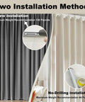 Ultra Thin Aluminum Ceiling Curtain Track System For Inward Opening Windows, shown with screw and no-drill installation options