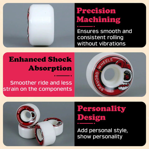 Skateboard Wheels 52mm x 32mm 101A Set Of 4 For Street, Park, And Bowl Tricks With Recessed Edges And Wide Central Rim