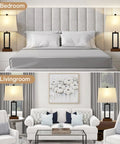 Set Of 2 Modern Bedside Lamps With USB Ports And AC Outlet 23.5 Inch Tall Wood Base with Linen Shade in bedroom and living room