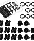 Built Tough 8 Piece Football Backplate Screw Kit With Truss Head Bolts Slotted Fasteners And Rubber Washer Gaskets in a plastic case.