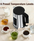 1.7L Electric Kettle With Touch Screen Control, Fast Boil, Auto Shut Off, Double Wall Design, Six Temperature Presets For Tea And Coffee