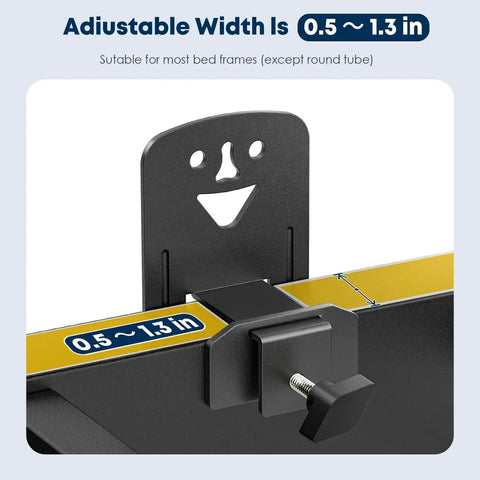 Adjustable Non Slip Mattress Grips Six Piece Set shows a wide adjuster for 0.5 to 1.3 inch mattress frames, perfect for securing bedding.