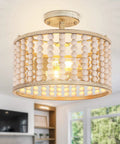 Wood Beaded Boho Ceiling Light Fixture With 2 Light E26 Socket Semi Flush Mount Chandelier hangs in a bright room.