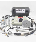 Kickin Power 800W Bench Grinder And Polishing Machine For Woodworking And Jade Carving With Quick Adjust Professional Grade Motor And Flexible Shaft Handle components arranged with motor, flexible shaft, and tools.