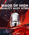 Chrome Golf Cart Lug Nuts Set For EZGO And Club Car in fiery background highlighting durability and shine