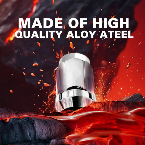 Chrome Golf Cart Lug Nuts Set For EZGO And Club Car in fiery background highlighting durability and shine