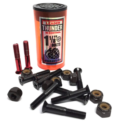One And One Eighth Inch Phillips Skateboard Truck Mounting Hardware Kit in red with bolts and lock nuts