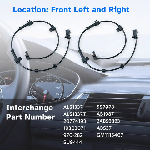Direct Swap Front Abs Wheel Speed Sensor 2 Pack For Chevy Trailblazer Gmc Envoy Buick Rainier Ssr, showing front left and right sensors.