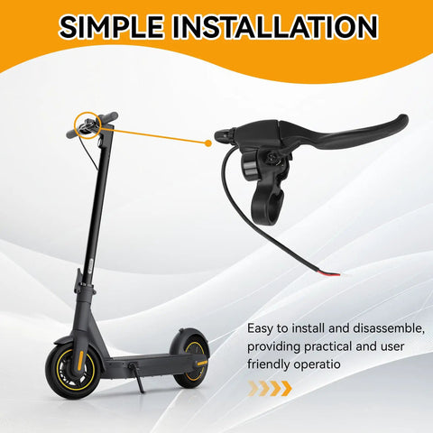 Left Brake Lever For Electric Scooters, Universal 3 Pin Female Plug Handbrake, Waterproof Aluminum Alloy shown on scooter