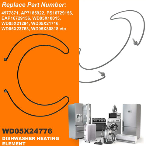 No Brainer Replacement Dishwasher Heating Element For GE, Compatible With WD05X30818 WD05X24776 WD05X21294 displayed with appliances