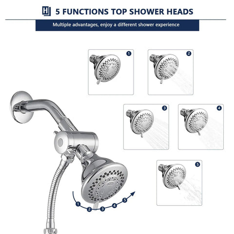 Dual Shower Head System With Valve Chrome 2 In 1 Liftable Handheld Shower 60 Inch Stainless Steel Hose 4x4 Inch Area Five Modes