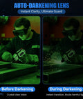 Portable Handheld Welder 110V IGBT Inverter With 5 Adjustable Currents ARC Gun in action showing auto-darkening lens effect.