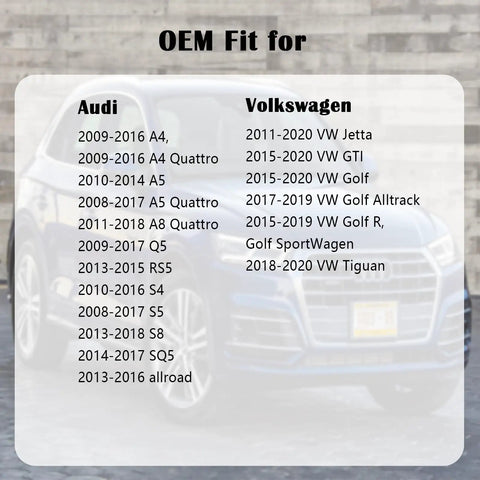 List of compatible Audi and Volkswagen models for Gas Cap Replacement For Volkswagen And Audi Plug And Play Fuel Cap.