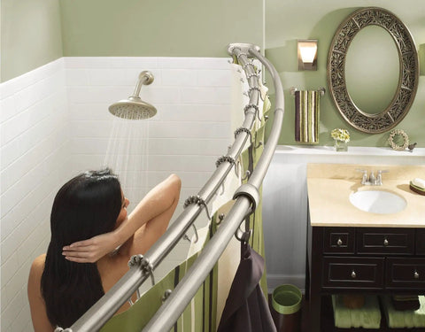 Brushed Nickel Shower Curtain Rings With Double Hooks For Bathroom Rods Smooth Glide Ball Bearing Rings No Snagging Universal Fit