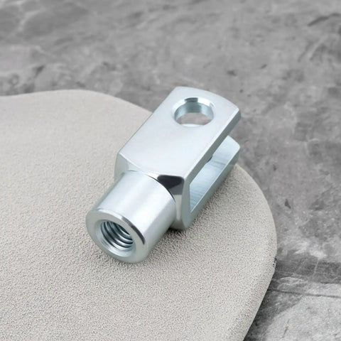 Two Piece M10x1.5 Air Cylinder Rod Clevis End With 52mm Y Connector Right Hand Female Thread For Electronic Automation Equipment Heavy Duty Carbon Steel Construction Built Tough shown close-up