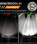 Comparison of standard light versus Headlight Kit For Super 73 S2 60W 8000LM LED Head Light Waterproof Bright Clear Beam