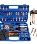 Beefy 55 In 1 Bearing Puller Kit For Heavy Duty Blind Hole Removal with blue case and alloy steel components for auto repair.
