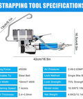 Heavy Duty Pneumatic Steel Strapping Machine With Automatic Tension Cutter For 19Mm Banding Steel Wood And Aluminum Profiles specifications and dimensions.