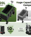 38 Inch Long Collapsible Wagon With 440Lb Capacity And 220L Interior Space Extended Frame Heavy Duty Folding Cart Utility Wagon With Side Storage Pockets And Drink Holders Designed For Yard Garden Beach Black showing 220L capacity comparison
