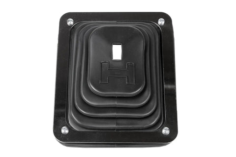 Shifter Boot And Plate Kit For B-4 Shifter Black Rubber Boot With Rectangular Chrome Trim Ring 6.5 Inch Long By 5.25 Inch Wide