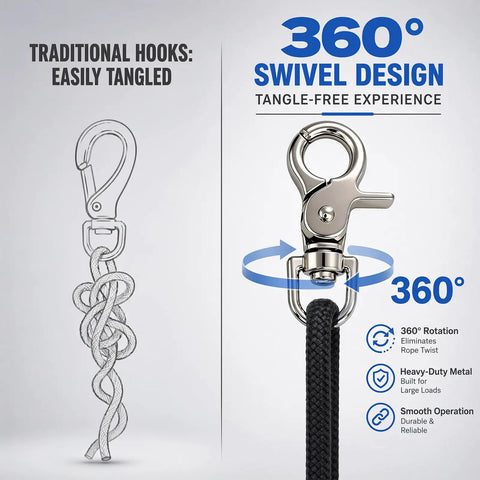 Heavy Duty Metal Swivel Snap Hooks Twelve Pack slick 360 spin trigger clips showcasing tangle-free design for daily use.