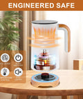 Powerful 4 In 1 Electric Milk Frother And Warmer With Dual Whisks for Quick Auto Foam and Heat on a table, showing features.