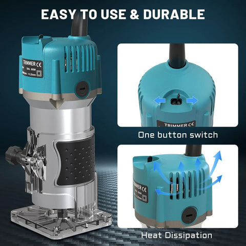 Powerful Compact Wood Router Tool 800W 30000 RPM with one button switch and heat dissipation design
