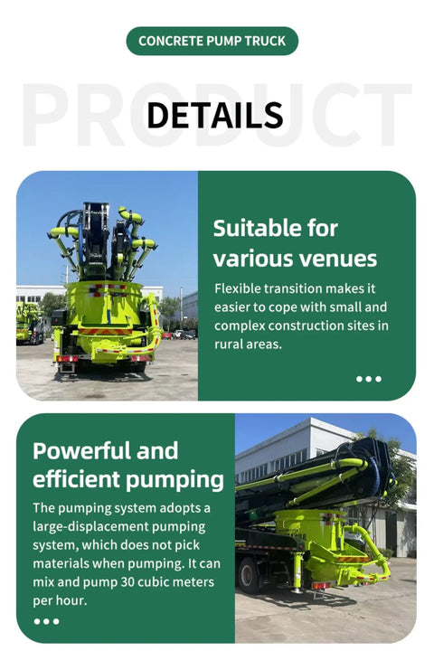 Road Ready Concrete Boom Pump And Mobile Mixer Truck Rig Slick Setup Full Process Integration Built Tough For House Building viewed from the rear, showcasing the pumping system.