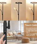 Two In One Smart Remote And Touch Control LED Floor Lamp With Reading Light, Adjustable Color Temperature 3000K To 6000K