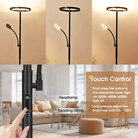 Two In One Smart Remote And Touch Control LED Floor Lamp With Reading Light, Adjustable Color Temperature 3000K To 6000K